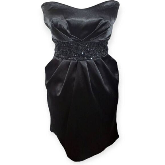 LOVE TEASE BLACK/GRAY STRAPLESS DRESS W/POCKETS SZ.11 EUC. - Picture 1 of 7